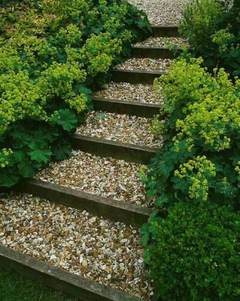 gravel and wood steps