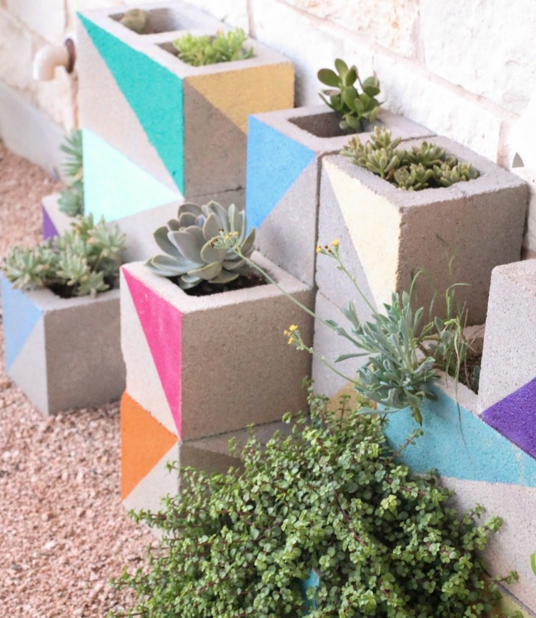 DIY Colorful Cinderblock Succulent Garden