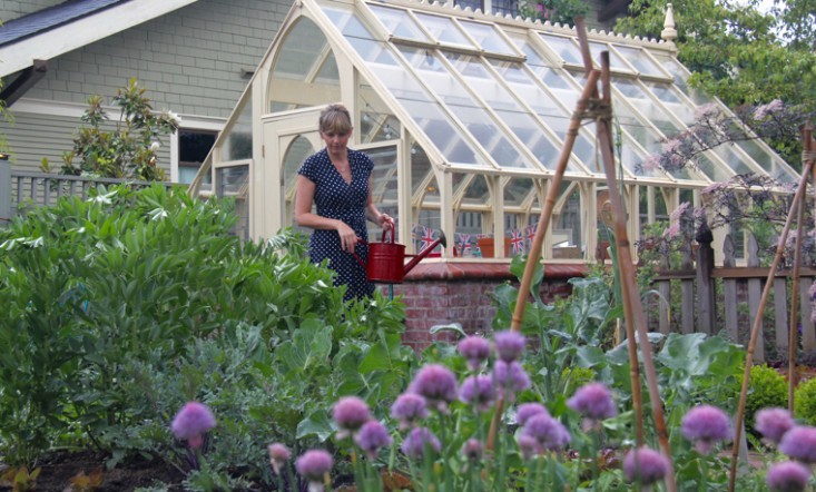 English Vegetable Garden With A Vintage Greenhouse