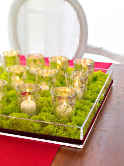 Christmas centerpiece ideas: moss and candles