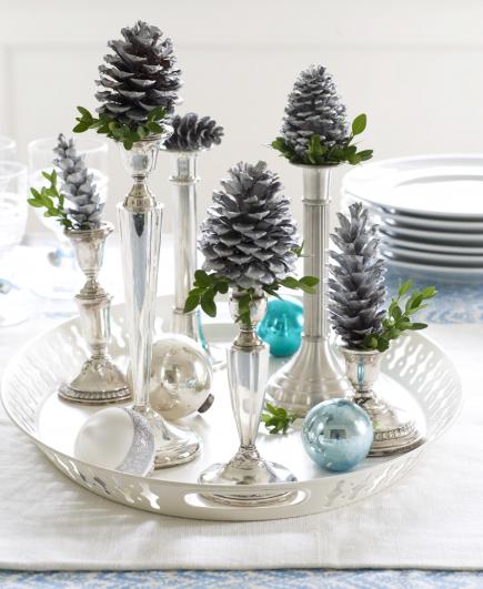 Christmas centerpiece ideas: silver candlesticks