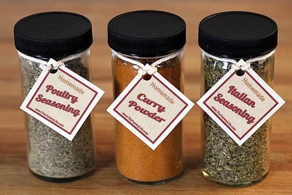 spice bottles with tags