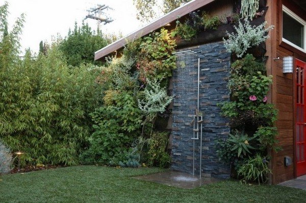 Exotic outdoor bathroom natural stone outdoor shower ideas