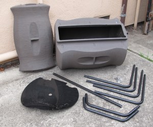Two-batch tumbling composter before assembly