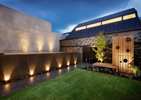 LED lights landscape lighting stone wall pool edge garden house