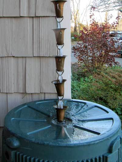 rain chain and rain barrel