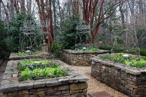Vegetable garden raised beds natural stone lettuce