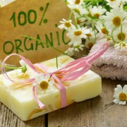 handmade soap with flowers on the organic background