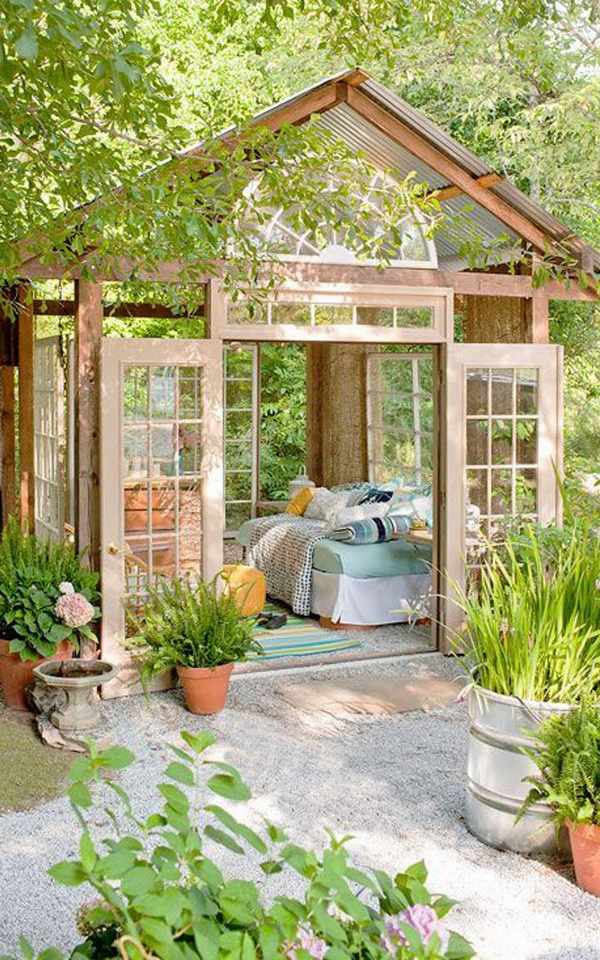 charming backyard escapes wooden greenhouse daybed
