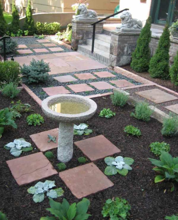 contemporary garden grid design water concrete path gravel
