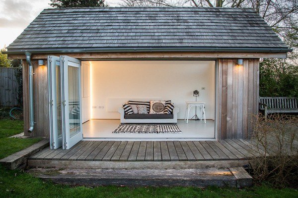contemporary garden house ideas wooden deck area