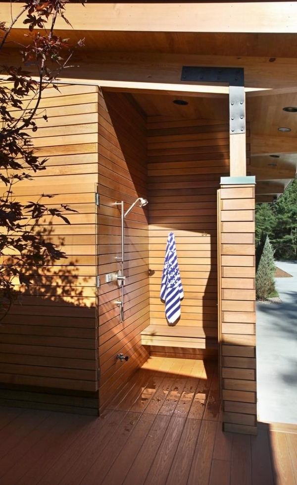 contemporary outdoor shower ideas wood paneling garden shower stainless steel