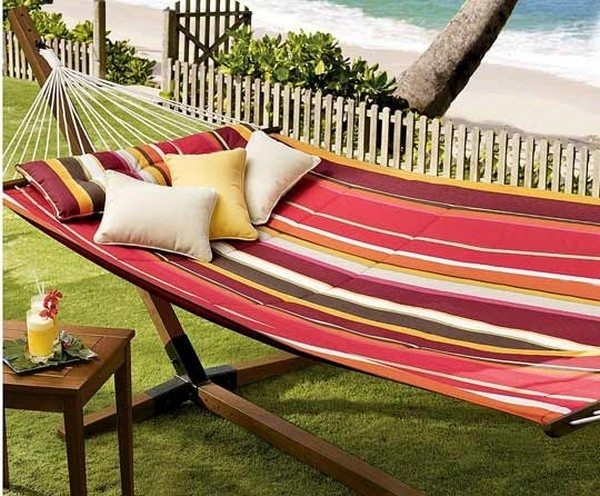 cool backyard retreats modern hammock wooden table