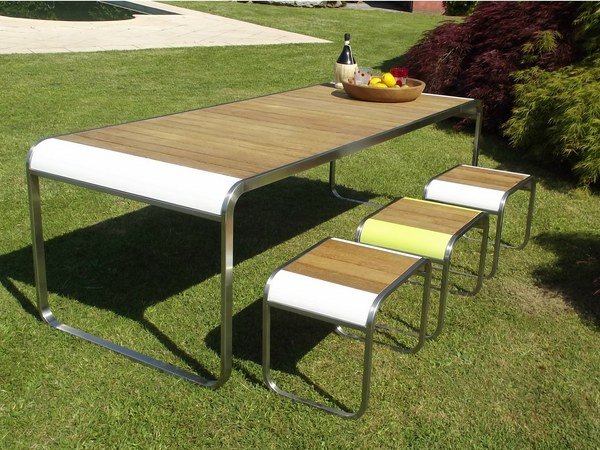 elegant patio furniture set wood metal table stools