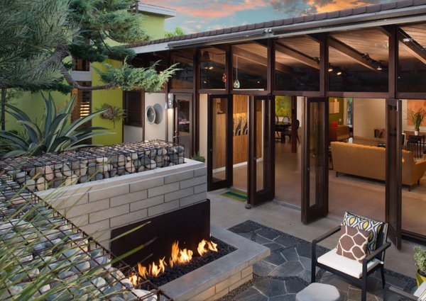 gabion walls patio landscaping ideas outdoor fireplace 