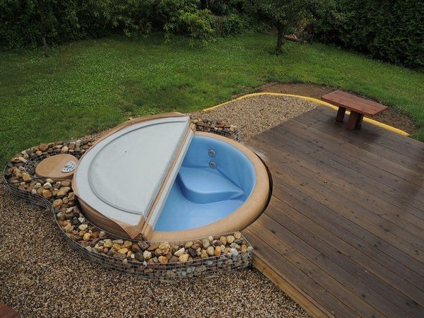 garden landscape ideas inground softub portable spa wood deck stone