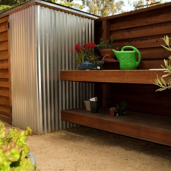 garden storage ideas wooden shelves garden fence ideas