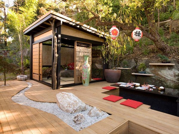 japanese style patio garden dining area rock garden ideas