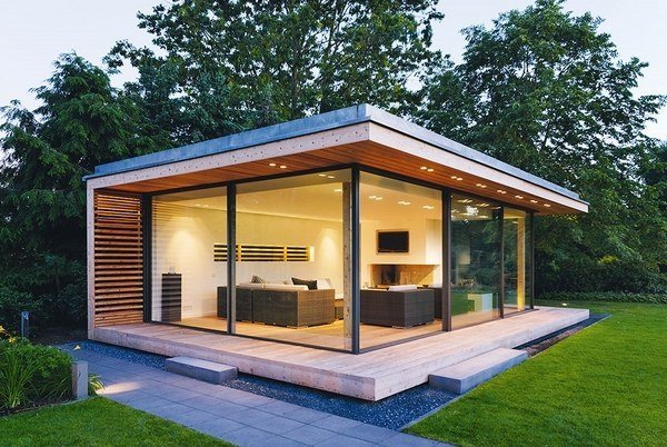 garden rooms design glass walls modern lighting