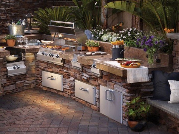 modern outdoor kitchen grill area kitchen cabinets fridge