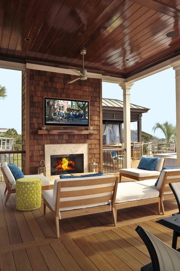 modern patio design composite decking fireplace lounge furniturre