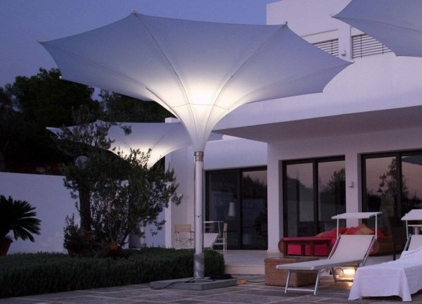 modern patio design ideas creative outdoor umbrella design sun loungers