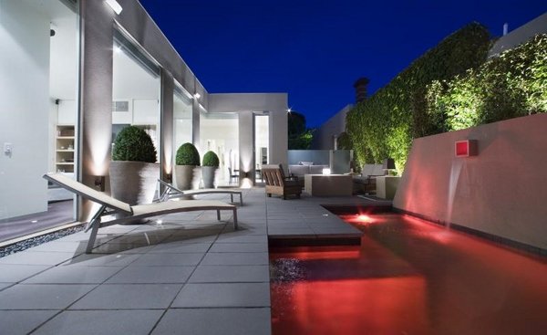 modern patio design landscape lighting ideas outdoor lights red color