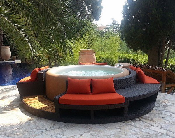 modern patio ideas softub portable hot tub seating area 