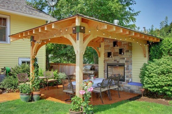 outdoor privacy screen ideas pergola outdoor fireplace trees