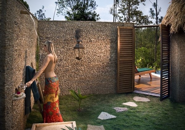 outdoor shower ideas natural stone walls garden design ideas