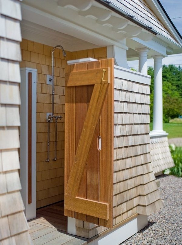 outdoor shower ideas wood door wood flooring house back door