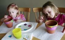Girls painting pots