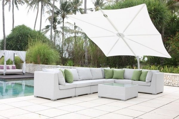 patio design swimming pool modern outdoor furniture rectangular umbrella