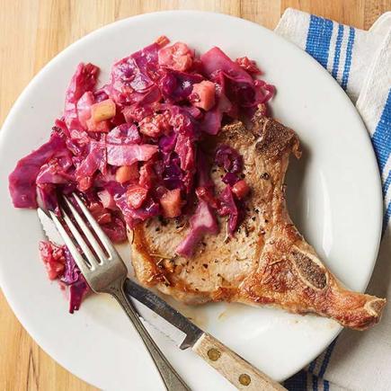 Pork Chops with Red Cabbage and Rhubarb