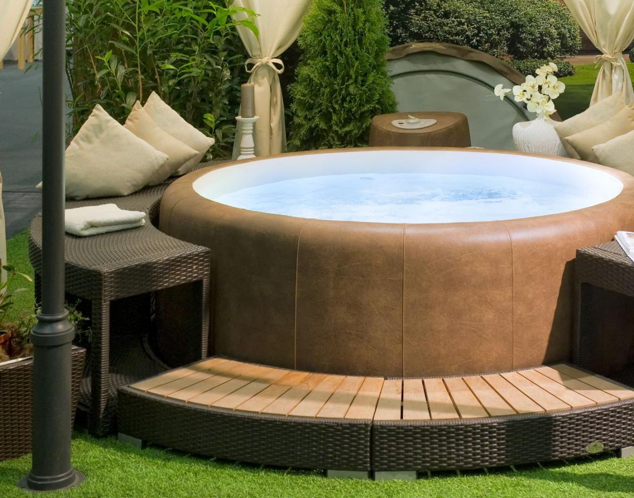 Covered hot tub in a garden