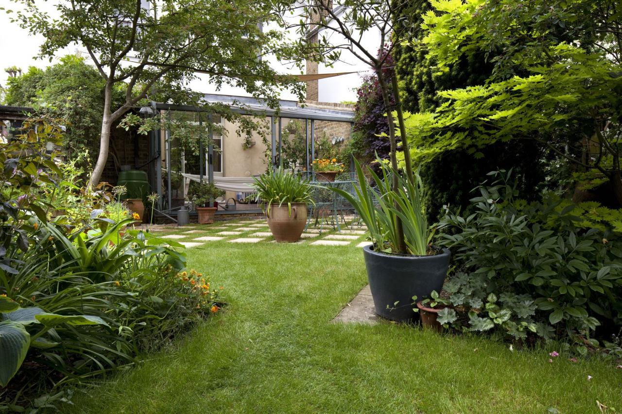 Suburban garden and lawn, Kingston Upon Thames, England, UK
